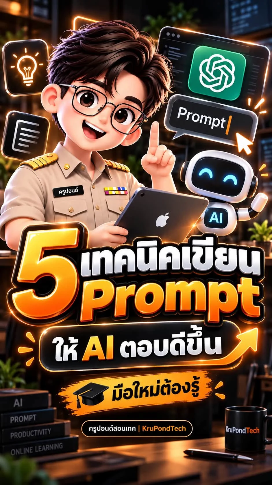 ตัวละครครูปอนด์และปก 5 เทคนิคเขียน Prompt ให้ AI ตอบดีขึ้น