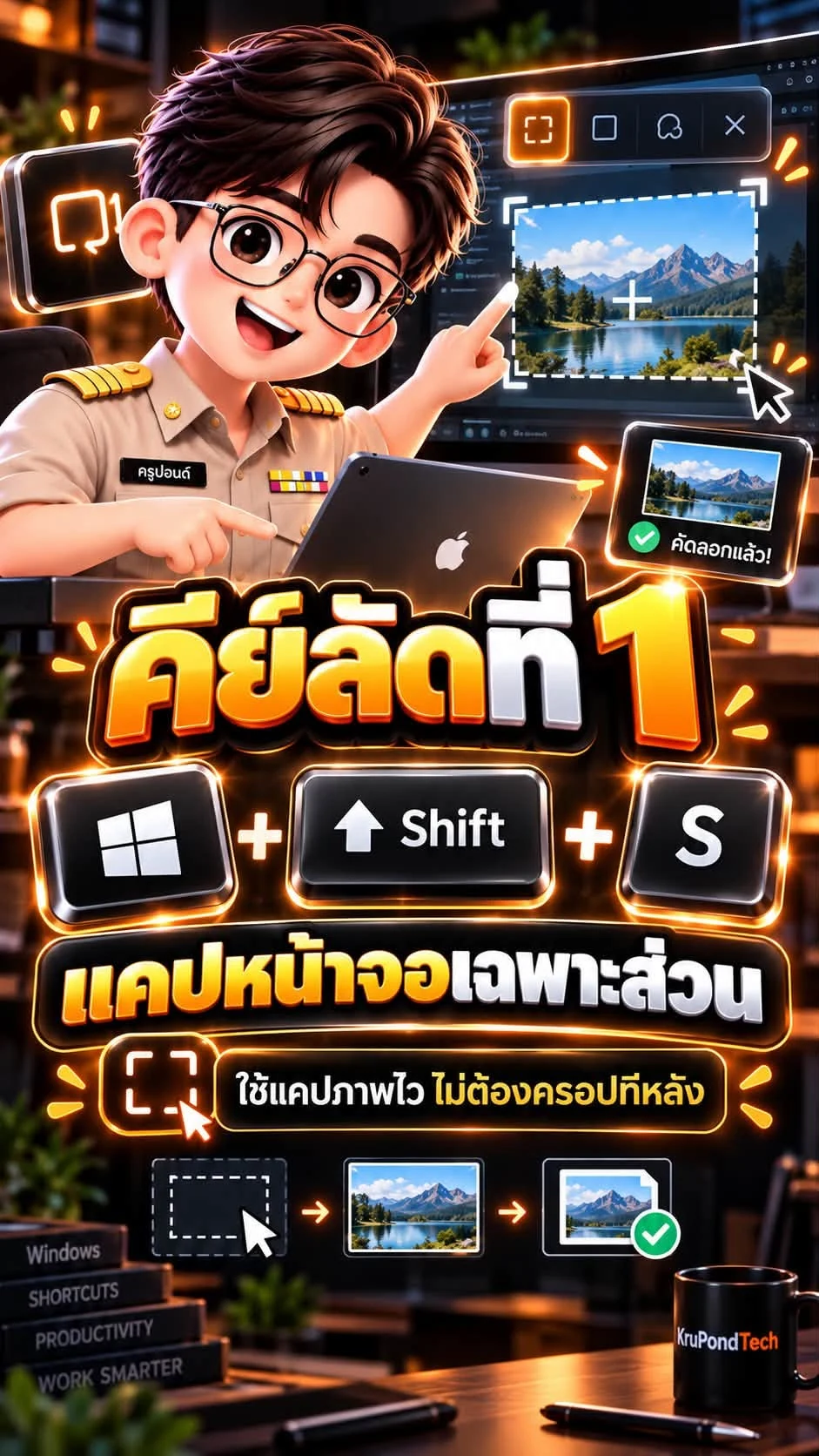 คีย์ลัดที่ 1 Windows + Shift + S สำหรับจับภาพหน้าจอเฉพาะส่วน