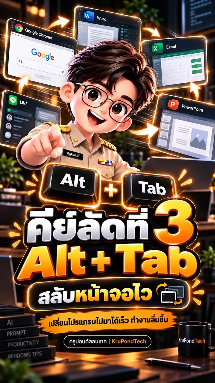 คีย์ลัดที่ 3 Alt + Tab สำหรับสลับหน้าต่างระหว่างโปรแกรม